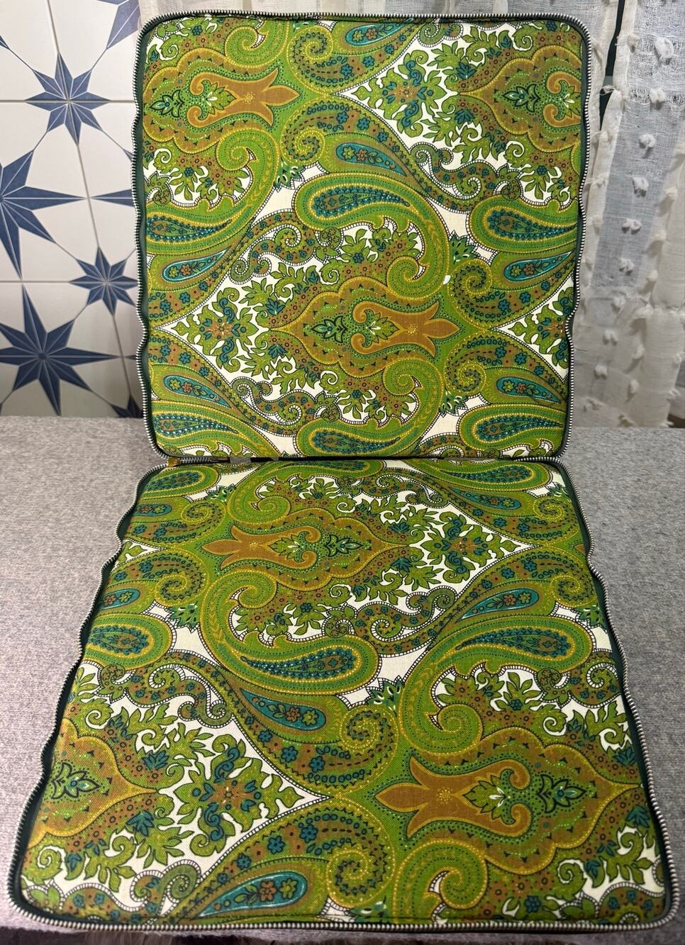 Vintage Green Vinyl and Paisley Zip Cushion Set